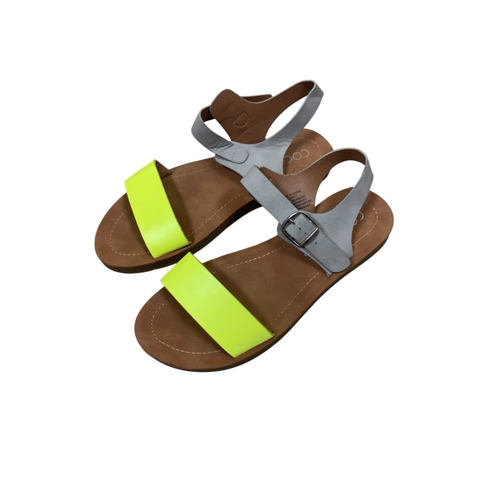 Coconuts‎ By Matisse Neon Yellow Gray Buckle Slingback Flat Sandals 8.5